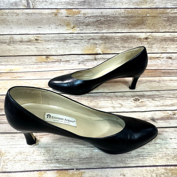 Etienne Aigner Womebs Black Leather Classic Career Pumps Size 10 M - Picture 5 of 10